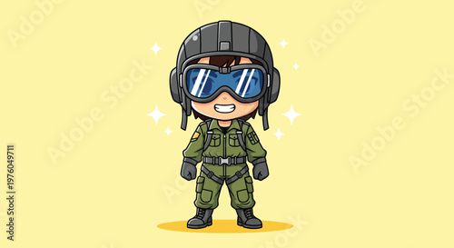 Cute Cartoon Pilot Character Wearing Helmet and Goggles.