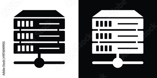 Minimalist vector icon of a stacked server unit with a network connection node. Symbolizes local area networks, data centers, and IT infrastructure connectivity.