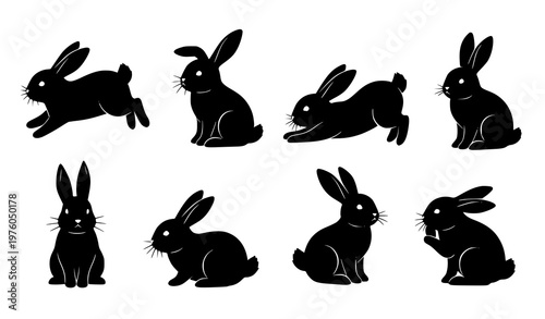 Adorable Rabbit Silhouettes Vector Set for Easter and Kids Designs