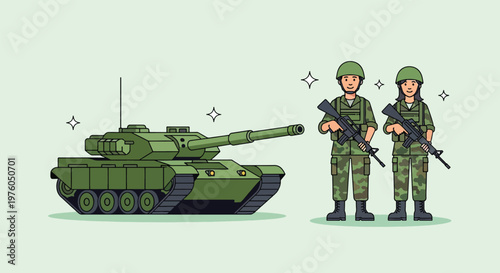 Modern Military Tank and Soldiers Illustration.