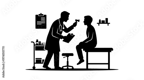 Doctor Examining Patient in Clinic.