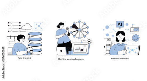 Modern minimalist graphics showcasing ai data analysis machine learning and future technologies