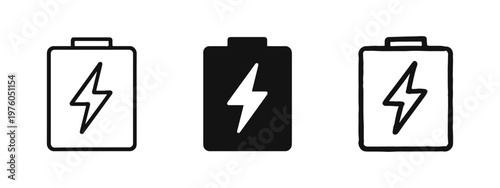 Battery with lightning bolt icons. Energy power and charging symbol set for devices.