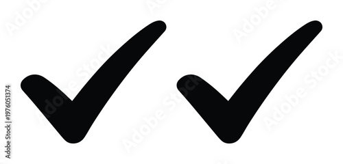 Black check mark icons, double tick symbols, approved verification signs for business success