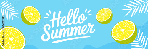 Bright Summer Greeting Banner with Lemon Slices