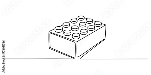 A simple continuous line drawing of a plastic building block brick on a clean white background Vector, illustration