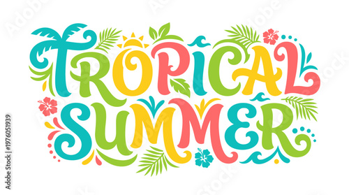 Tropical Summer Text Illustration Design.