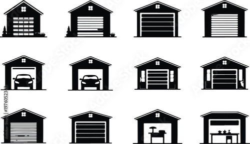 Garage Silhouette Icon Car Parking Outline Building Design