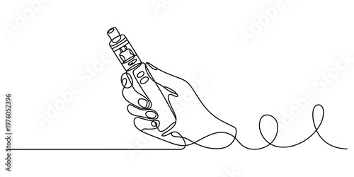 A continuous single line drawing of a hand holding a vape device on a plain white background area Vector, illustration