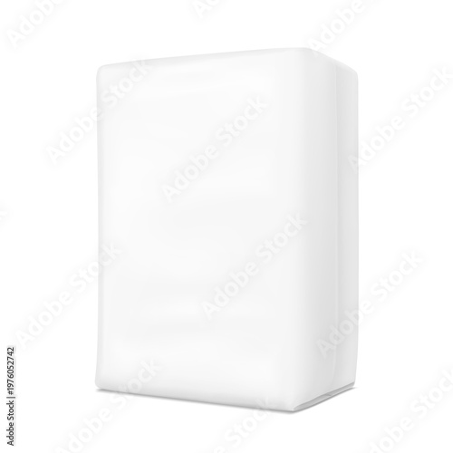 Packaging bag mockup. Suite for the presentation of pads, diaper, wet wipes, etc. Vector illustration isolated on white background. Half side view. Ready for your design. EPS10.