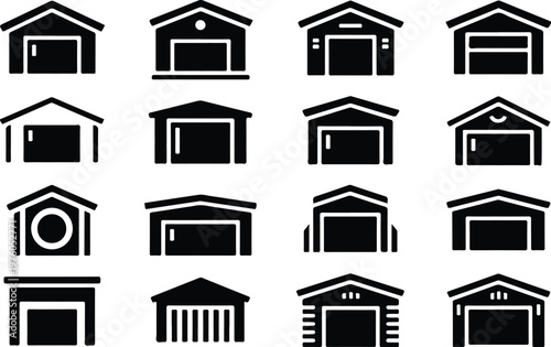 Garage Silhouette Icon Car Parking Outline Building Design