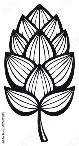 Stylized Black and White Line Art Hop Cone Illustration