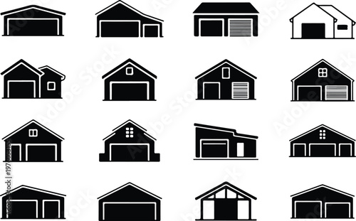 Garage Silhouette Icon Car Parking Outline Building Design