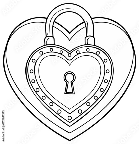 Decorative heart shaped padlock graphic with keyhole symbol