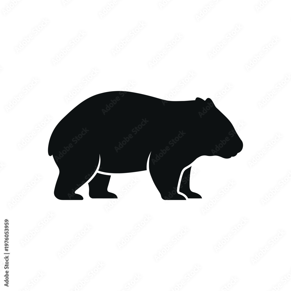 Fototapeta premium Black silhouette of a wombat walking, side view, on a clean white background animal