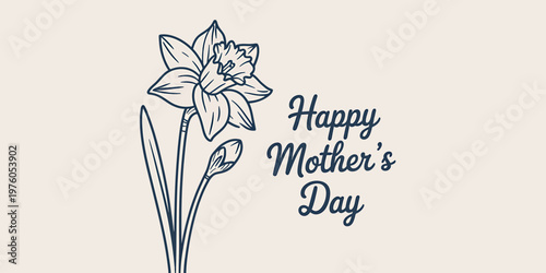 Happy Mothers Day Greeting Card with Daffodils Illustration