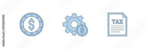 Three icons representing money tax and financial management system