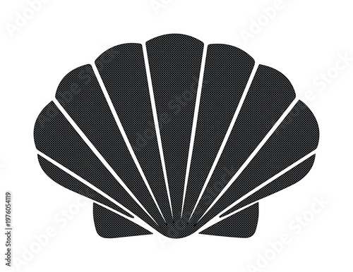 Minimalist seashell icon, black scallop shell silhouette, marine life vector graphic for logo