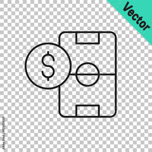 Black line Soccer football betting money icon isolated on transparent background. Football bet bookmaker. Soccer betting online make money. Vector