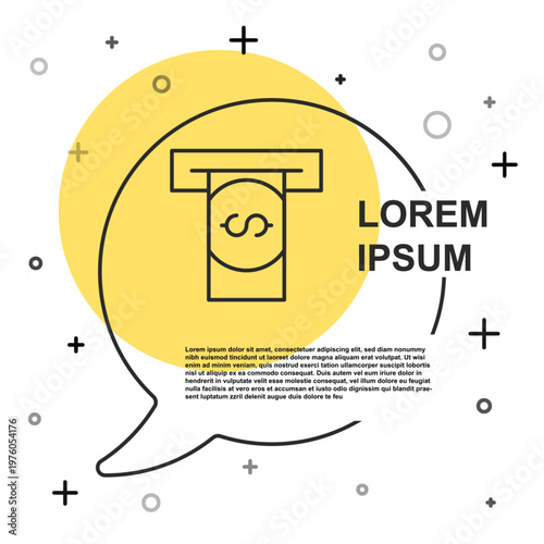 Black line ATM - Automated teller machine and money icon isolated on white background. Random dynamic shapes. Vector