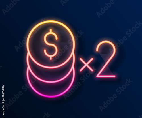 Glowing neon line Casino chip with dollar symbol icon isolated on black background. Casino gambling. Vector