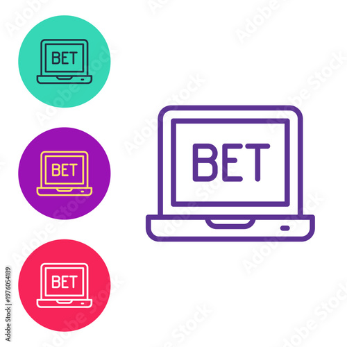 Set line Online sports betting icon isolated on white background. Sport bet bookmaker. Betting online make money. Set icons colorful. Vector