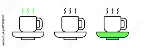 Set line Coffee cup icon isolated on white background. Tea cup. Hot drink coffee. Vector