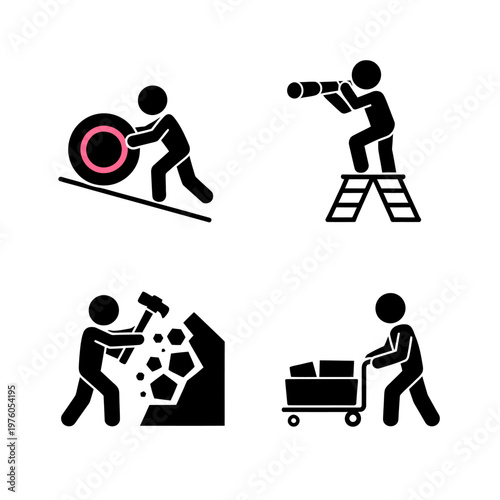 Construction Worker Performing Various Building Tasks