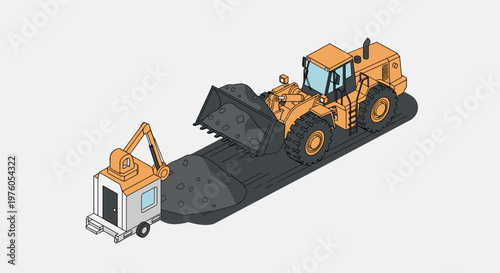 Heavy machinery at work - front-end loader and conveyor belt system.