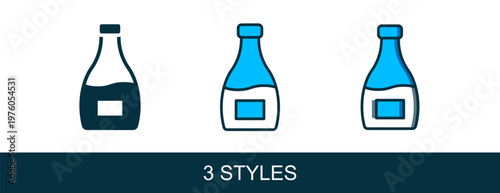 Filled outline Sauce bottle icon isolated on white background. Ketchup, mustard and mayonnaise bottles with sauce for fast food. Vector