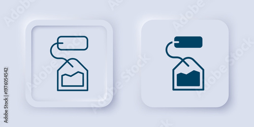 Filled and outline Tea bag icon isolated on grey background. Square button. Vector