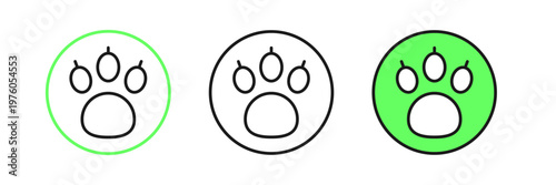 Set line Paw search icon isolated on white background. Magnifying glass with animal footprints. Vector