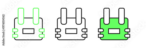 Set line Bulletproof vest for protection from bullets icon isolated on white background. Body armor sign. Military clothing. Vector