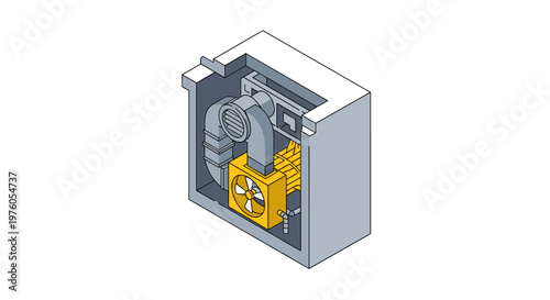 Isometric view of a nuclear reactor core inside a containment unit.