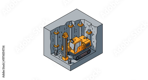 Isometric view of a subterranean industrial pump station with multiple vertical pipes and a central pump unit.