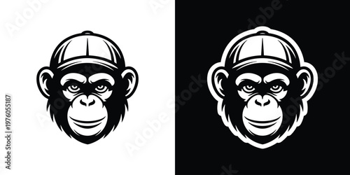 Vector illustration of a monkey wearing a baseball cap and