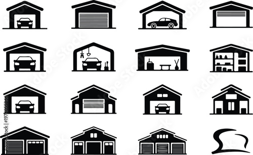 Garage Silhouette Icon Car Parking Outline Building Design