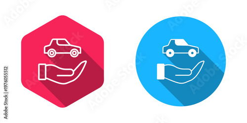 Filled and outline Car insurance icon isolated with long shadow background. Insurance concept. Security, safety, protection, protect concept. Vector