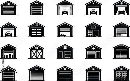 Garage Silhouette Icon Car Parking Outline Building Design