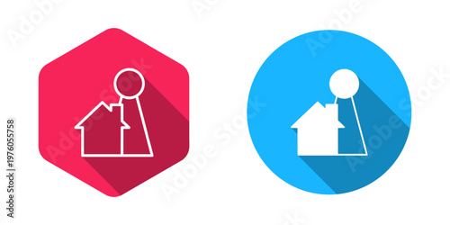 Filled and outline Chip for board game icon isolated with long shadow background. Vector