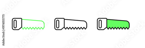 Set line Hand saw icon isolated on white background. Vector