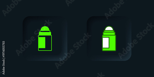 Green Antiperspirant deodorant roll icon isolated on black background. Cosmetic for body hygiene. Black square button. Vector