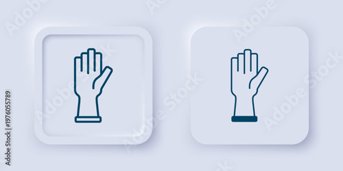 Filled and outline Protective gloves icon isolated on grey background. Square button. Vector