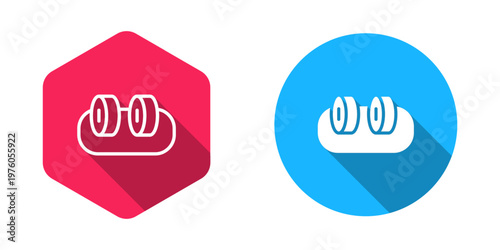 Filled and outline Sushi icon isolated with long shadow background. Traditional Japanese food. Vector