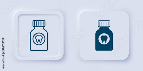 Filled and outline Toothache painkiller tablet icon isolated on grey background. Tooth care medicine. Capsule pill and drug. Pharmacy design. Square button. Vector