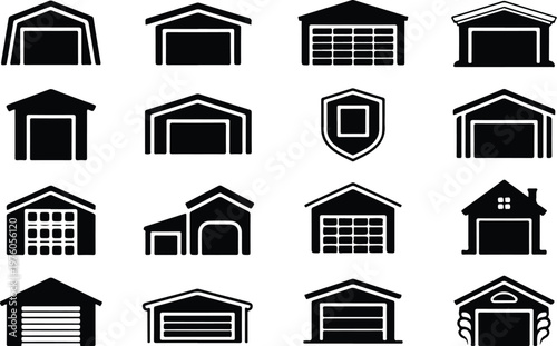 Garage Silhouette Icon Car Parking Outline Building Design