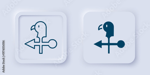 Filled and outline Rooster weather vane icon isolated on grey background. Weathercock sign. Windvane rooster. Square button. Vector