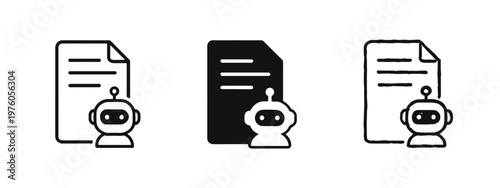 AI Chatbot and Document Interaction Icons with Speech Bubble Set.