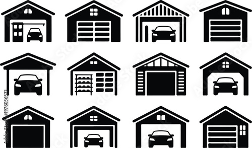 Garage Silhouette Icon Car Parking Outline Building Design