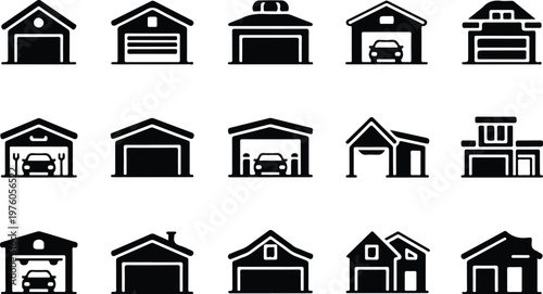 Garage Silhouette Icon Car Parking Outline Building Design